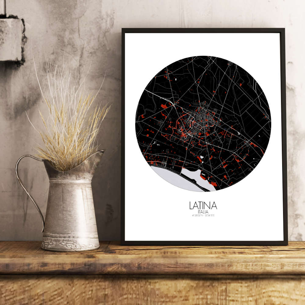 Mapospheres Latina Red dark round shape design poster city map