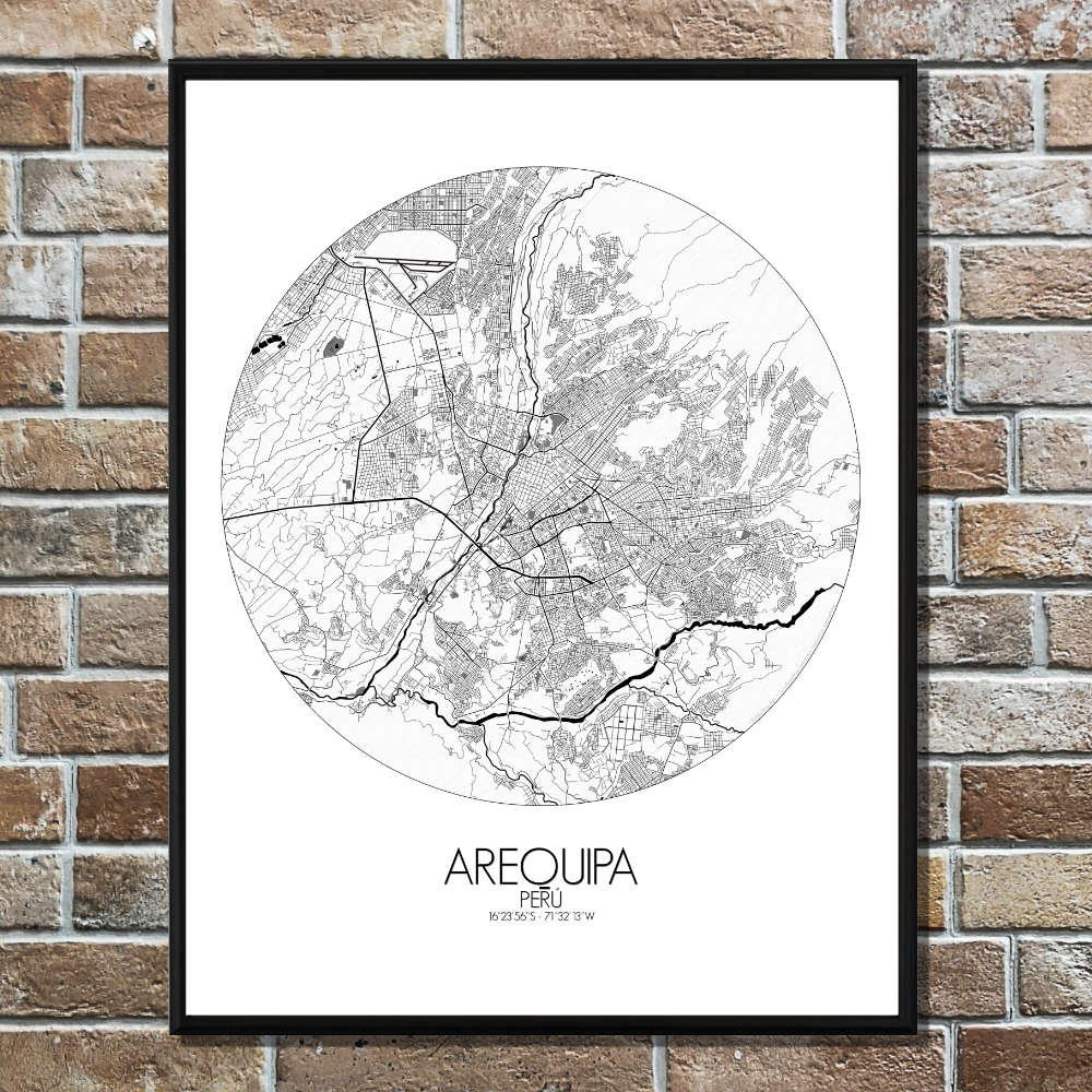 Mapospheres Arequipa Black and White round shape design poster city map