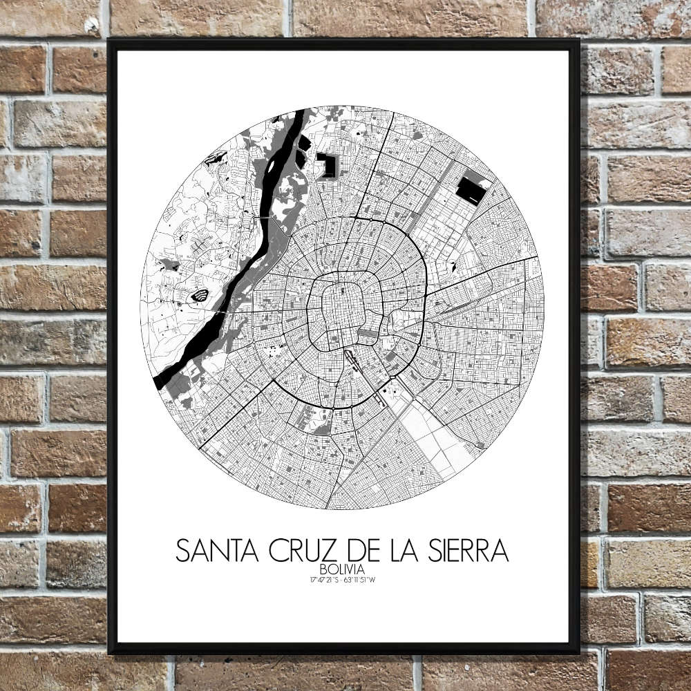 Mapospheres Santa Cruz de la Sierra Black and White round shape design poster city map