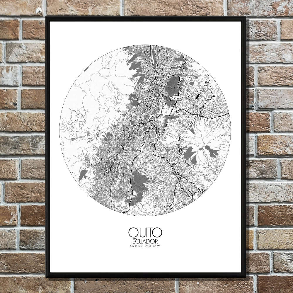 Mapospheres Quito Black and White round shape design poster city map