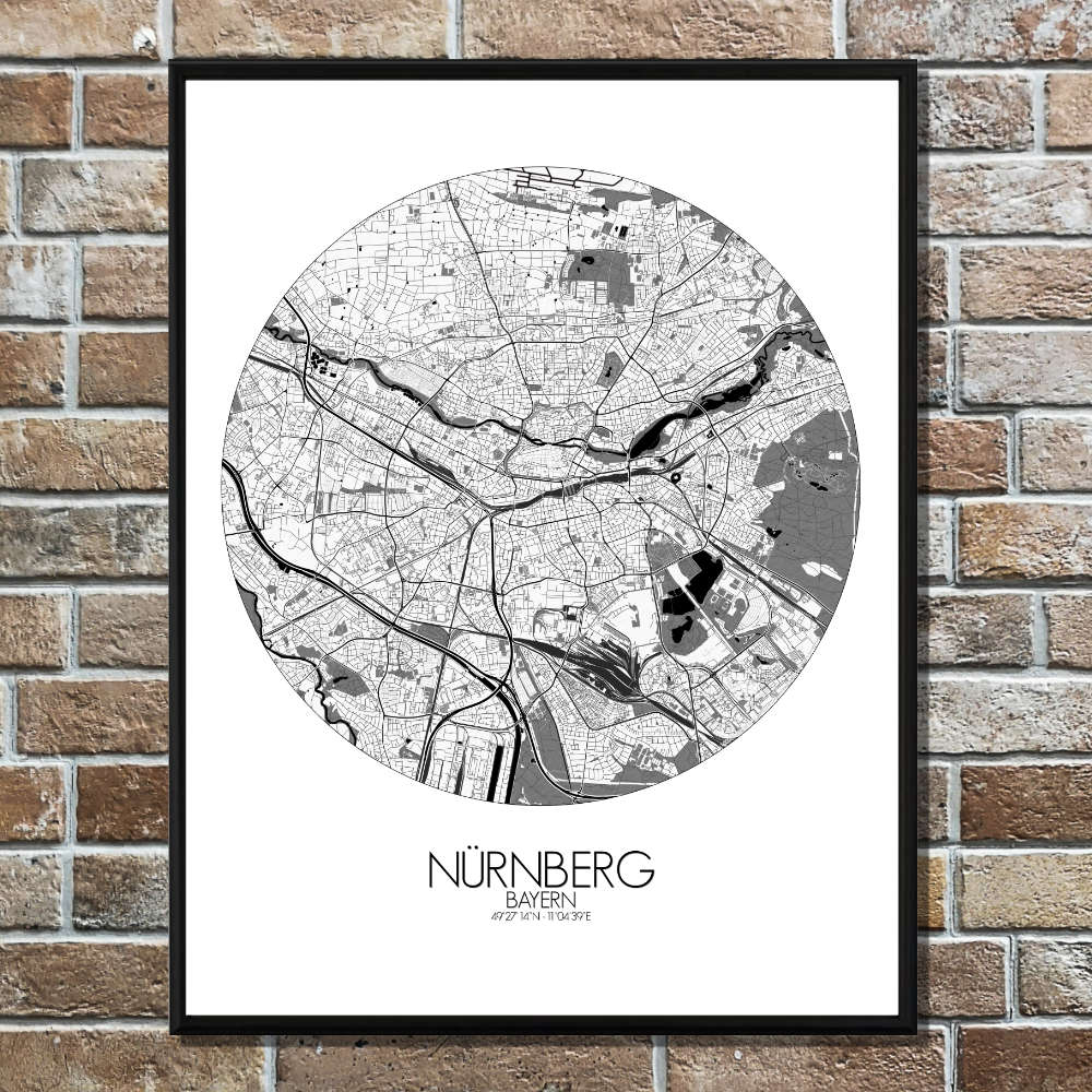 Mapospheres Nuremberg Black and White round shape design poster city map