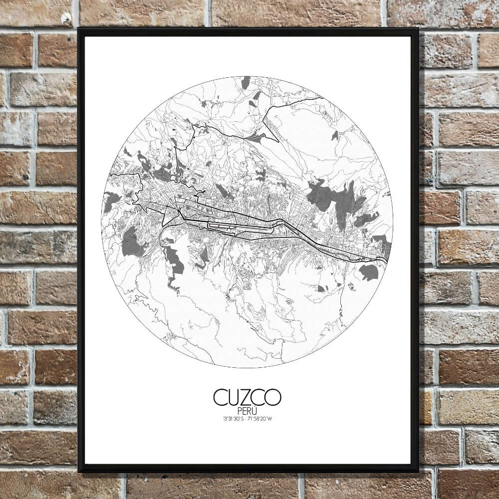 Mapospheres Cusco Black and White round shape design poster city map