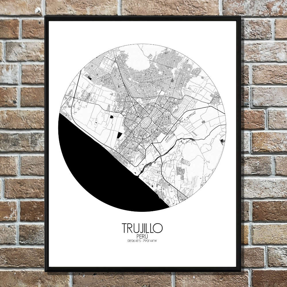 Mapospheres Trujillo Black and White round shape design poster city map