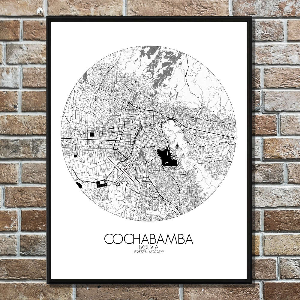 Mapospheres Cochabamba Black and White round shape design poster city map