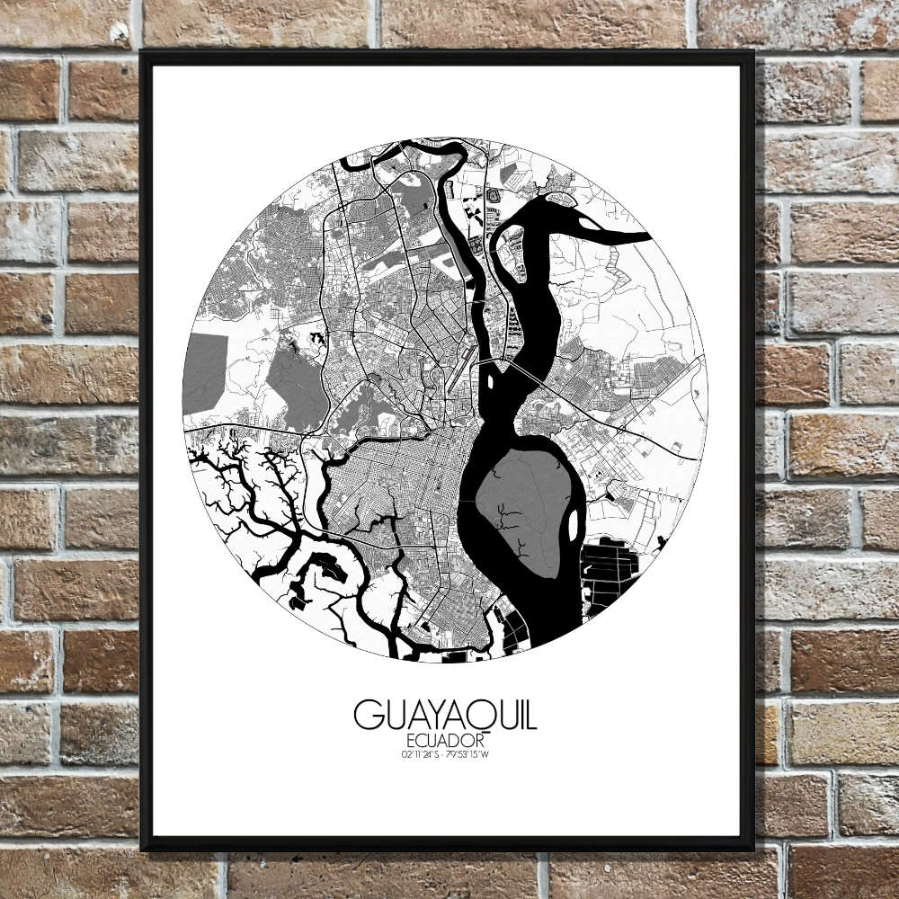 Mapospheres Guayaquil Black and White round shape design poster city map