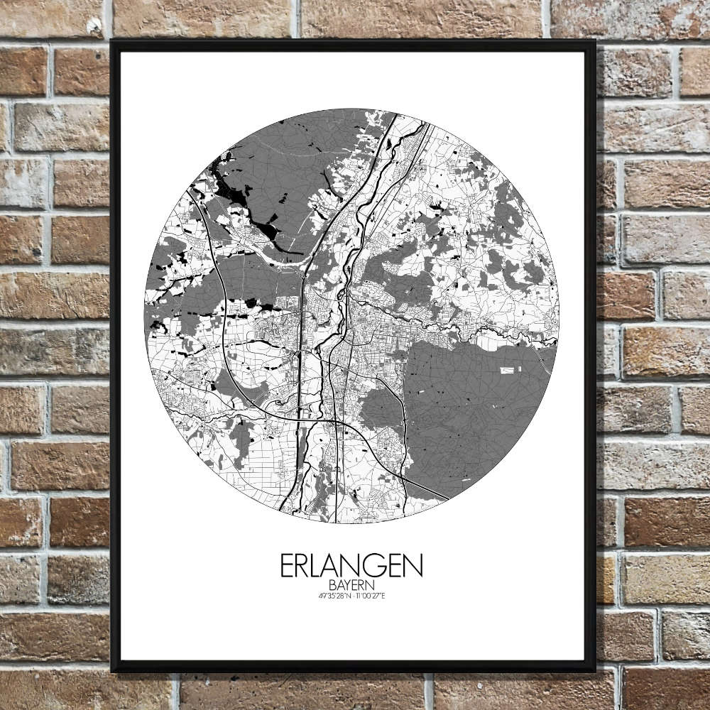 Mapospheres Erlangen Black and White round shape design poster city map