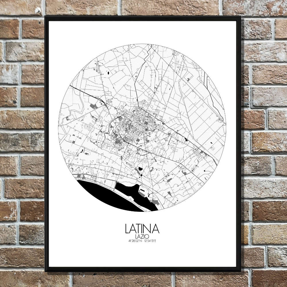 Mapospheres Latina Black and White round shape design poster city map