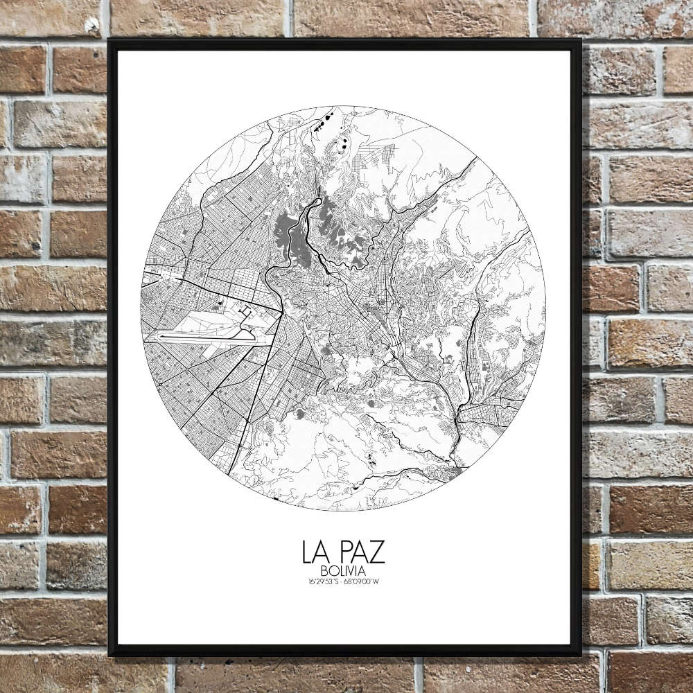 Mapospheres La Paz Black and White round shape design poster city map