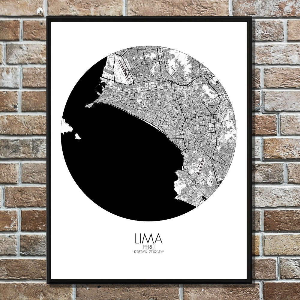 Mapospheres Lima Black and White round shape design poster city map