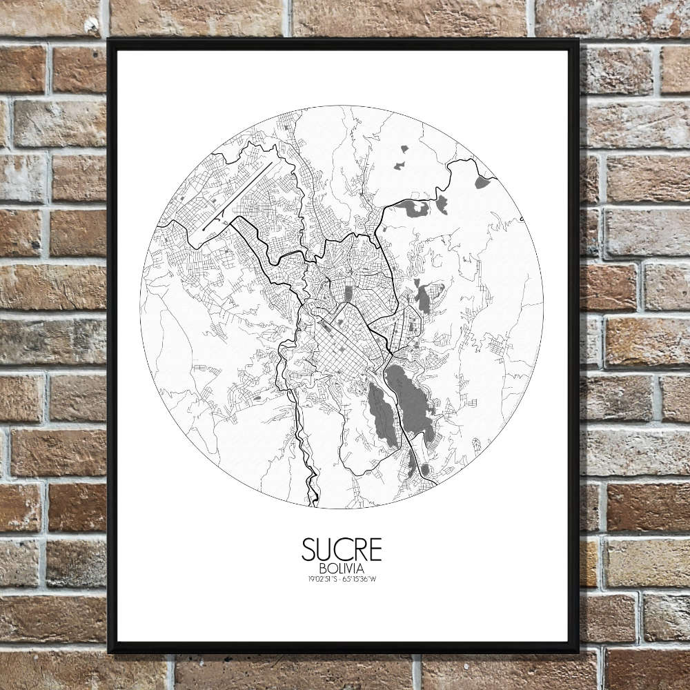 Mapospheres Sucre Black and White round shape design poster city map