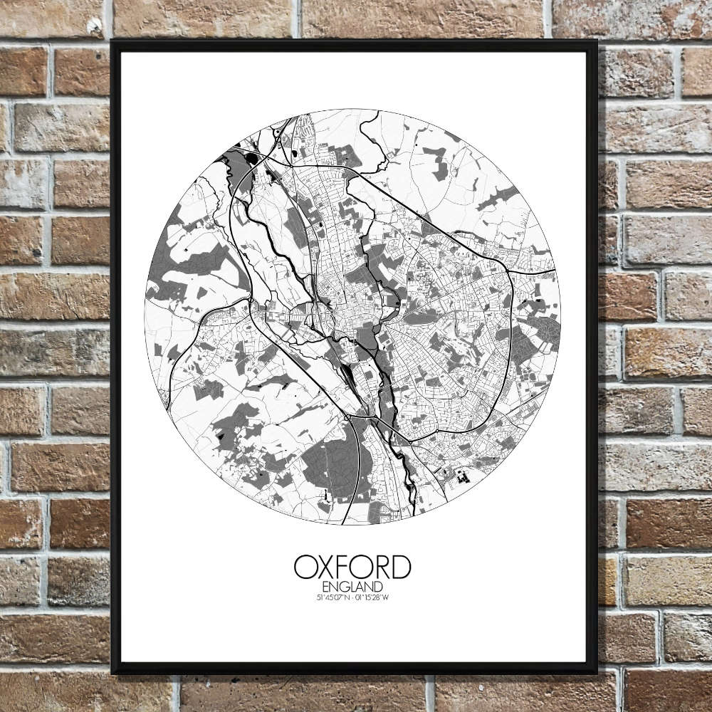 Mapospheres Oxford Black and White round shape design poster city map