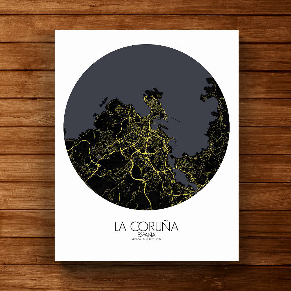 Mapospheres La Coruna Night round shape design canvas city map