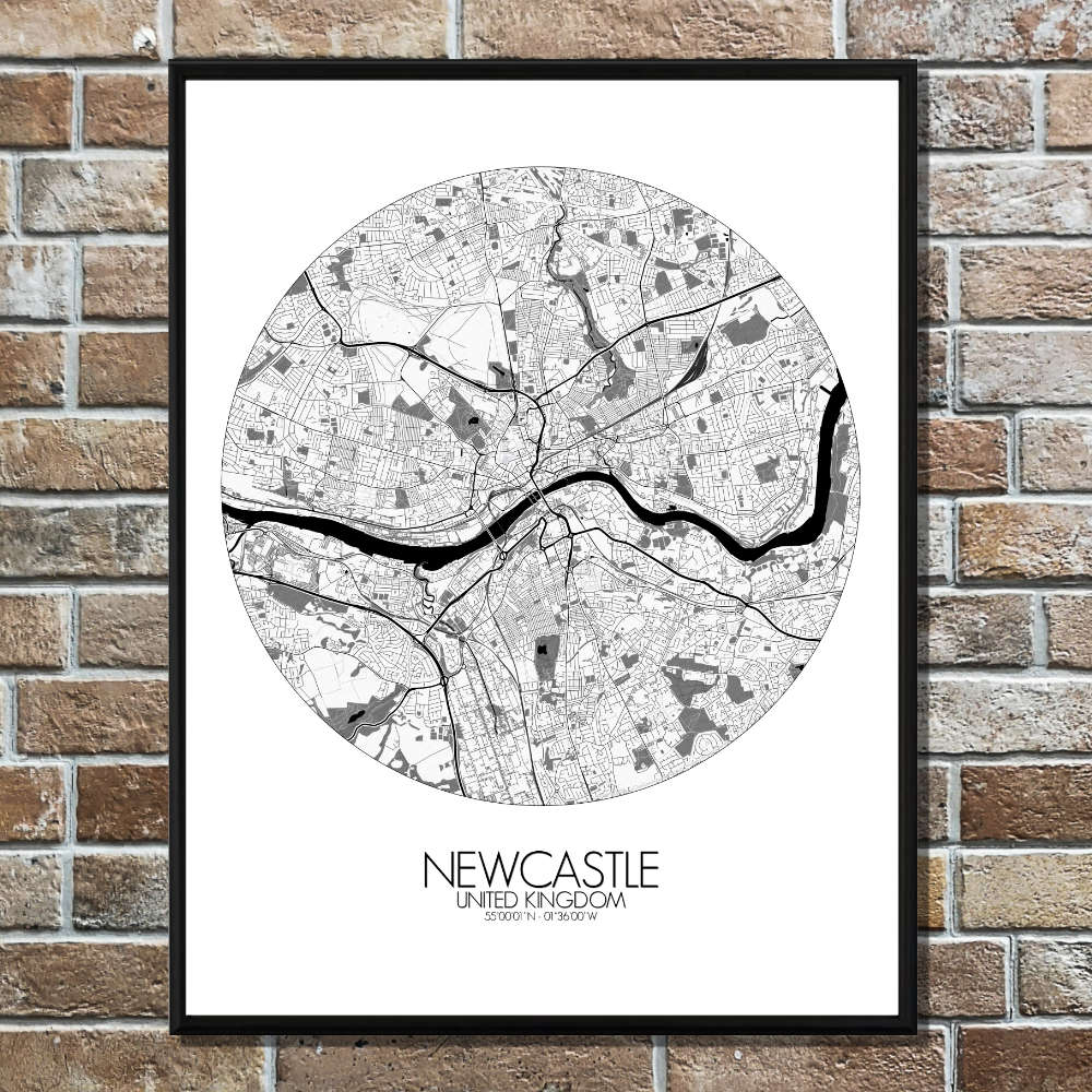 Mapospheres Newcastle Black and White round shape design poster city map