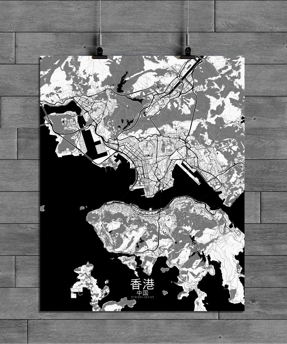 Mapospheres Hong Kong Black and White full page design poster city map