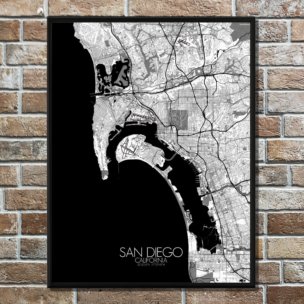 Large Diego| | print City Custom Map Wall – Art San Poster California