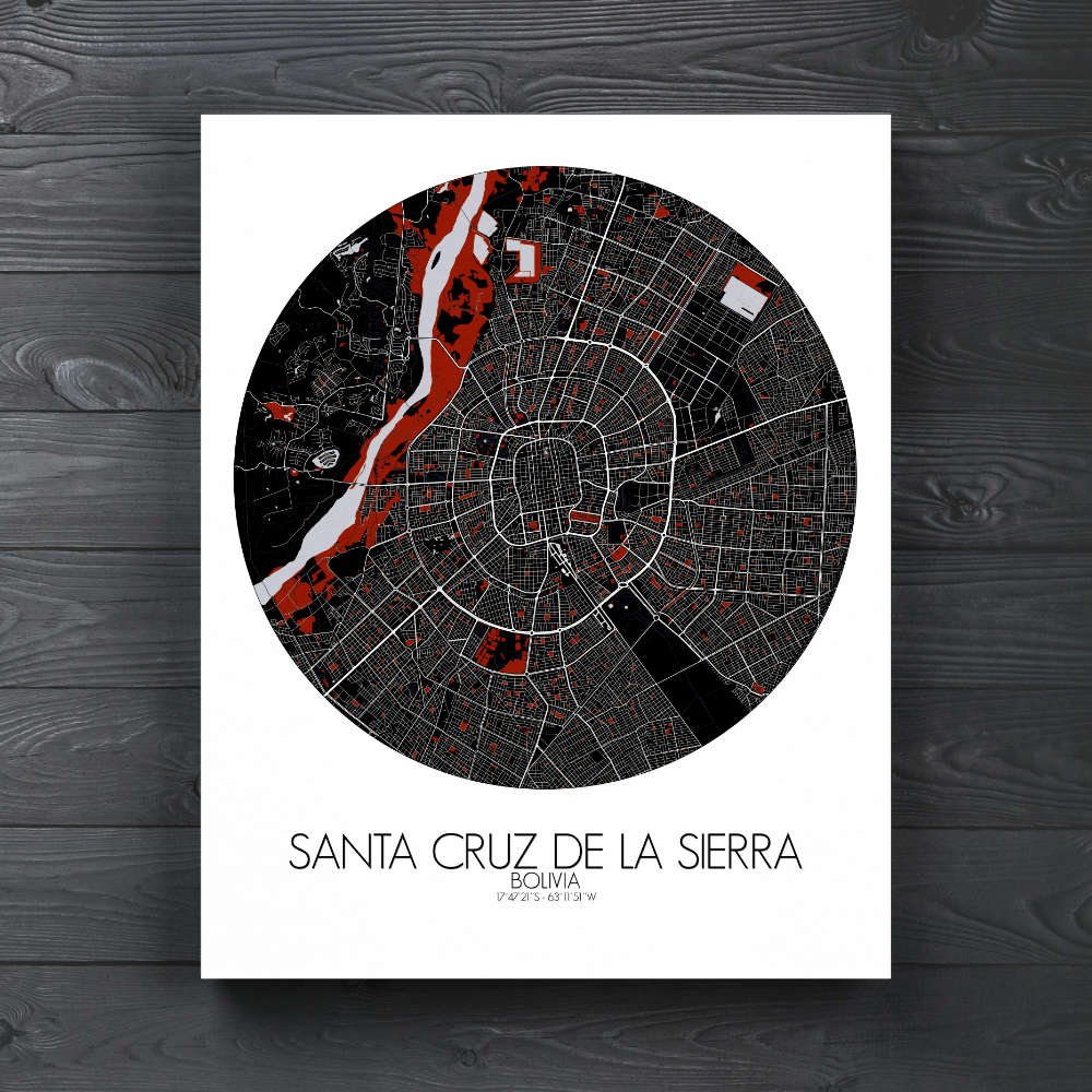 Map of Sierra Cruz de la Sierra Red Design Round shape mapospheres