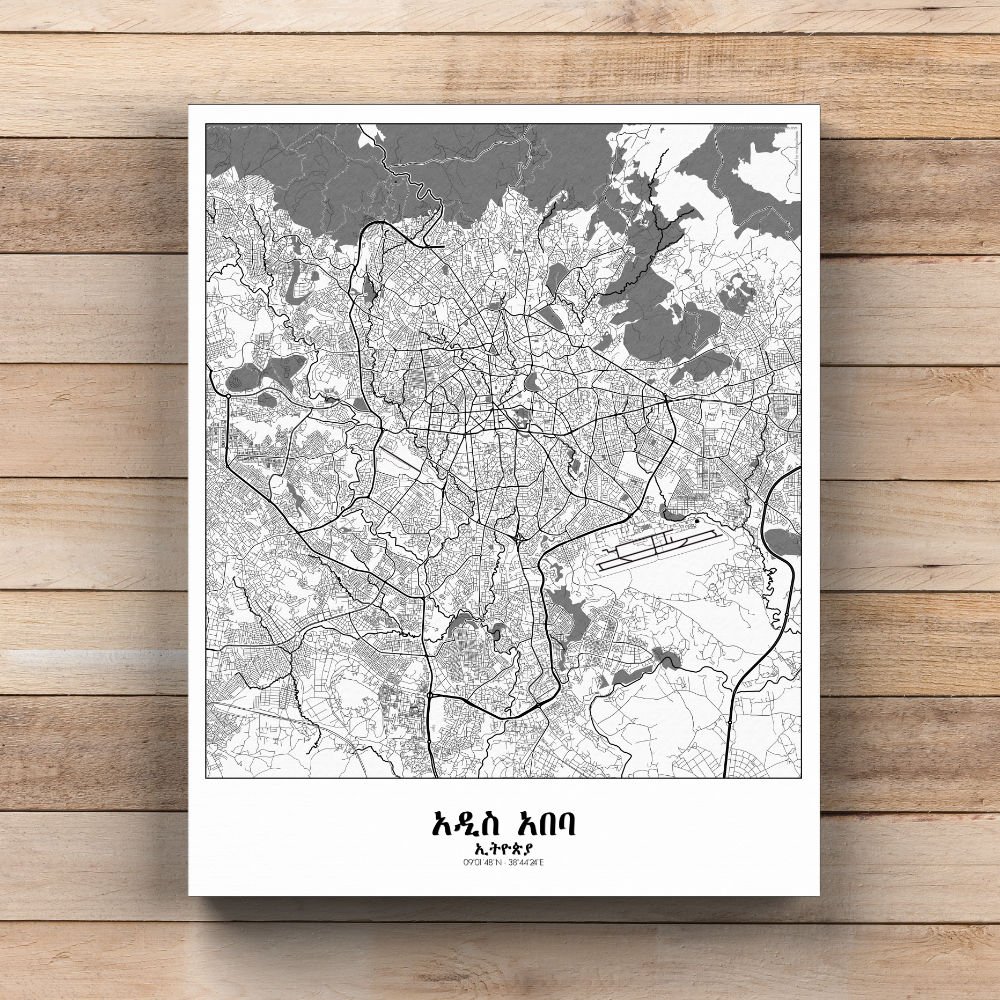 Map of Addis Abeba BW Design mapospheres