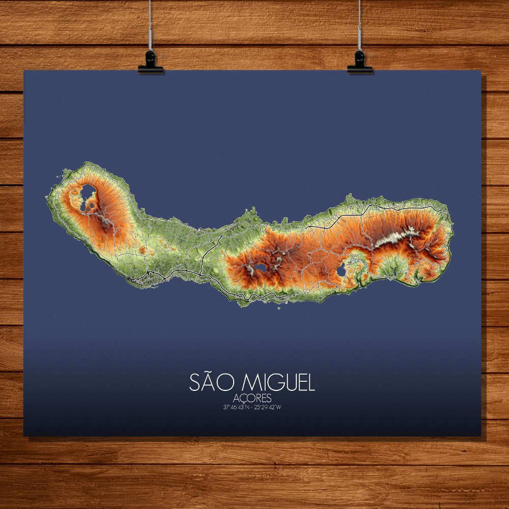Poster de Sao Miguel Azores | Mapa de altitud - Imagen 3