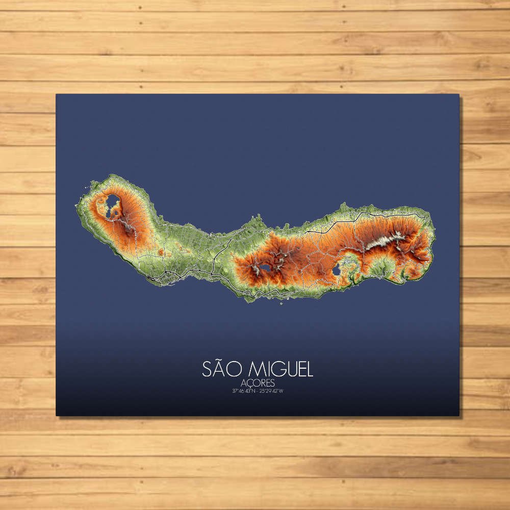 Poster de Sao Miguel Azores | Mapa de altitud - Imagen 2
