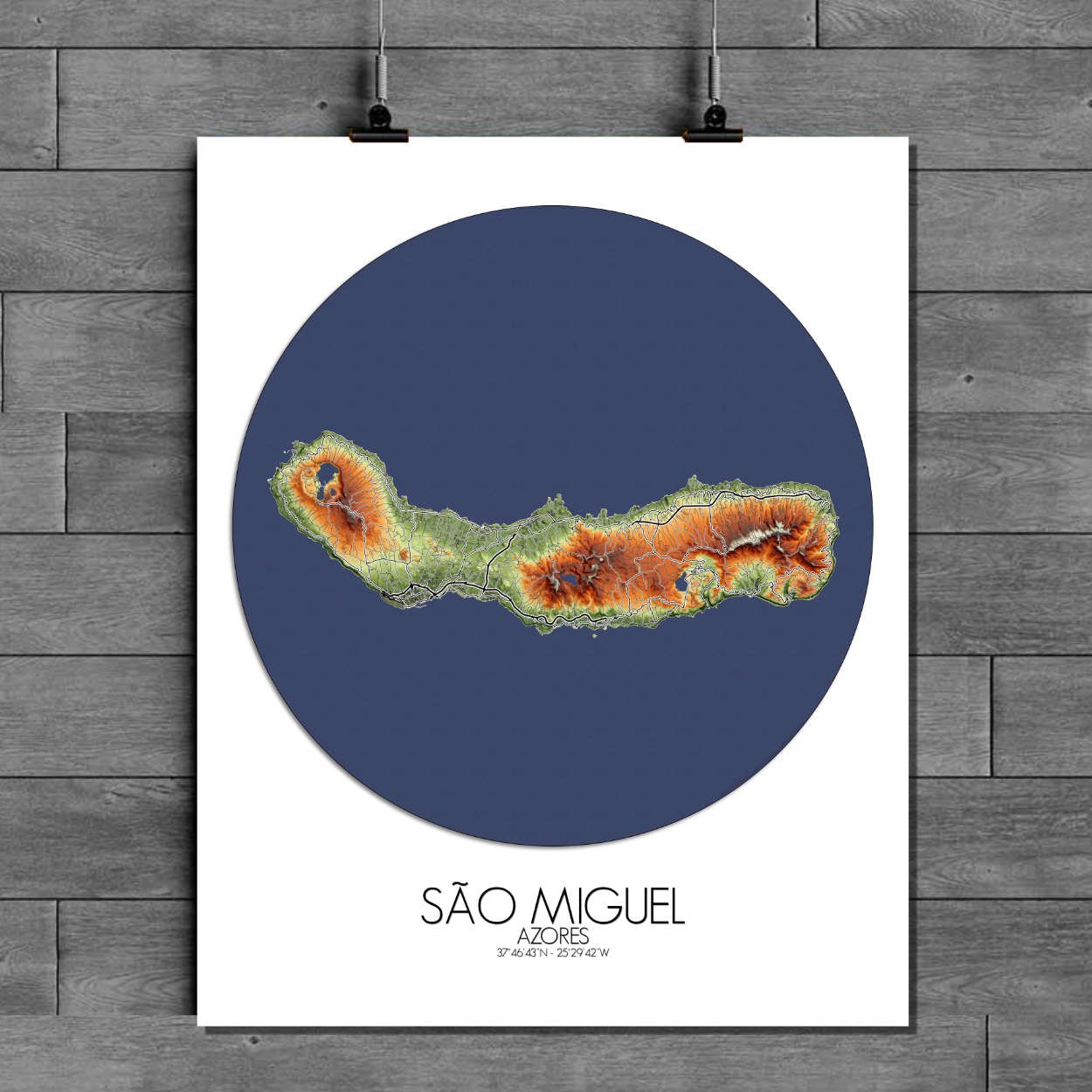 Poster de Sao Miguel Azores | Mapa de altitud - Imagen 4