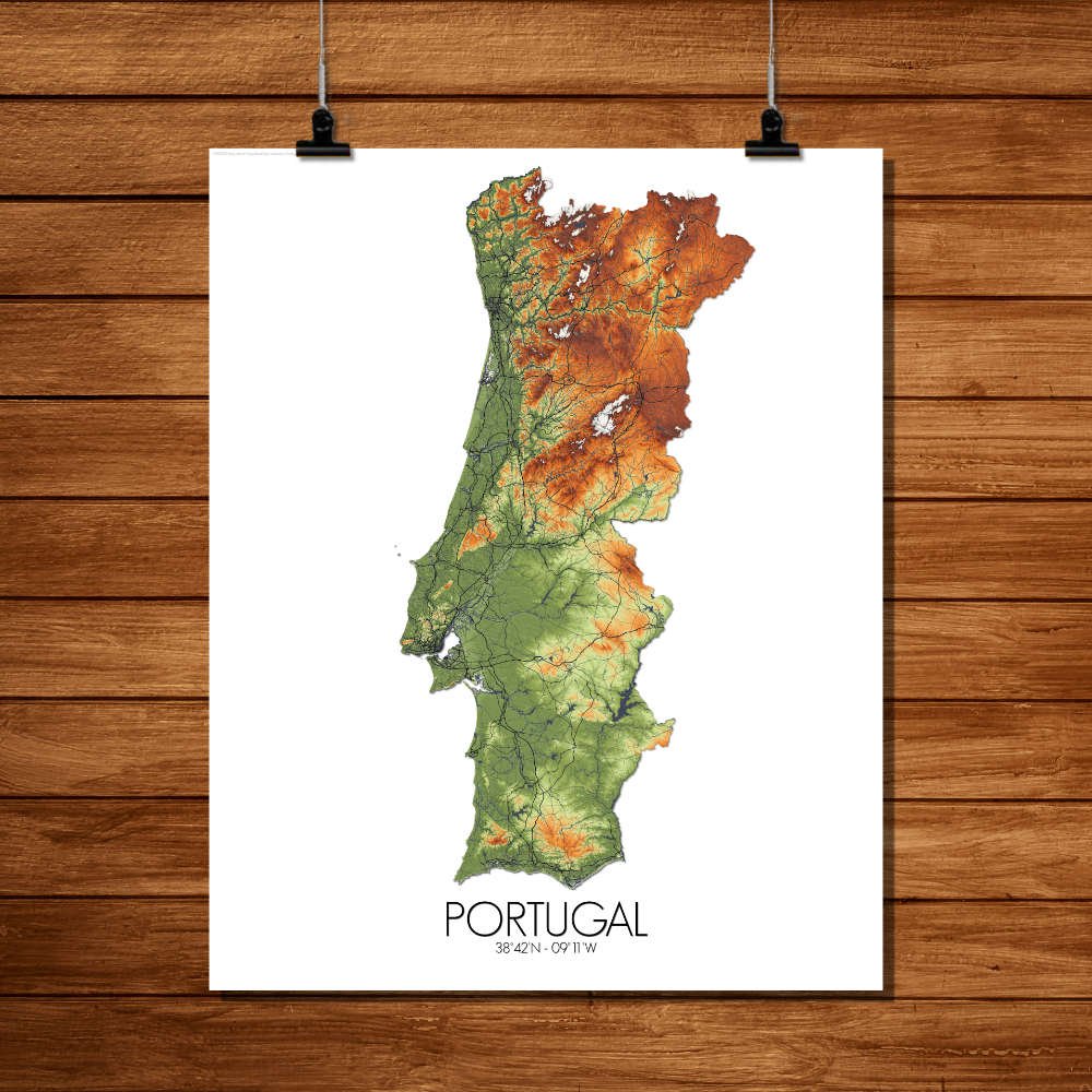 Poster de Portugal | Mapa de altitud - Imagen 2
