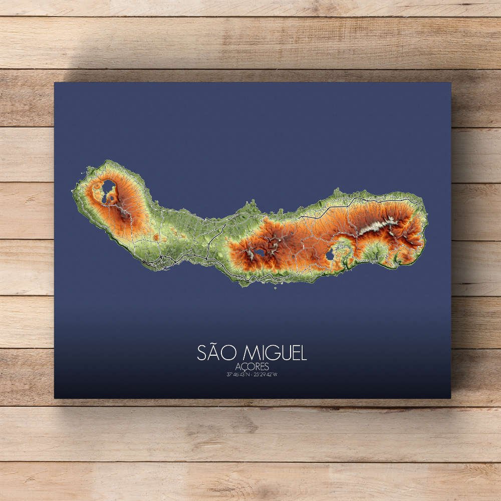 Poster de Sao Miguel Azores | Mapa de altitud - Imagen 5