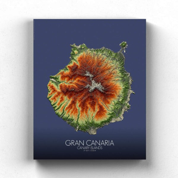 Poster de Gran Canaria, Îles Canaries | Carte d'altitude