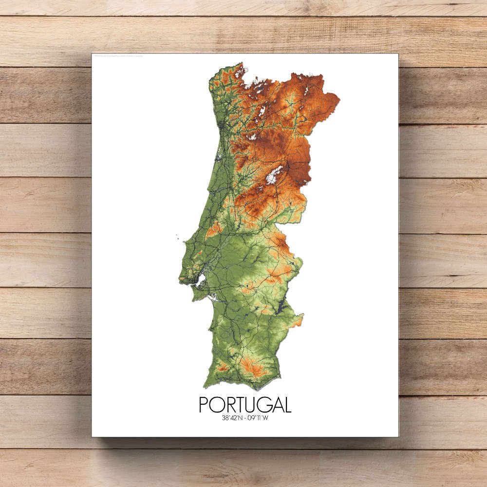 Poster de Portugal | Mapa de altitud - Imagen 3
