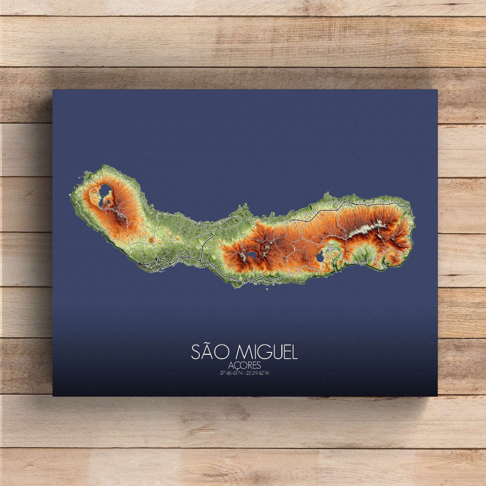 Poster de Sao Miguel Azores | Mapa de altitud