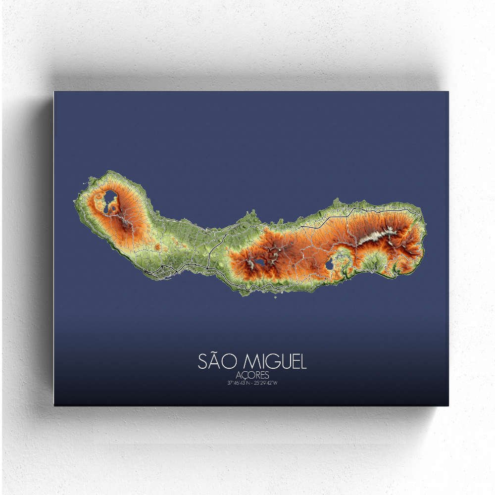 Poster de Sao Miguel Azores | Mapa de altitud - Imagen 6