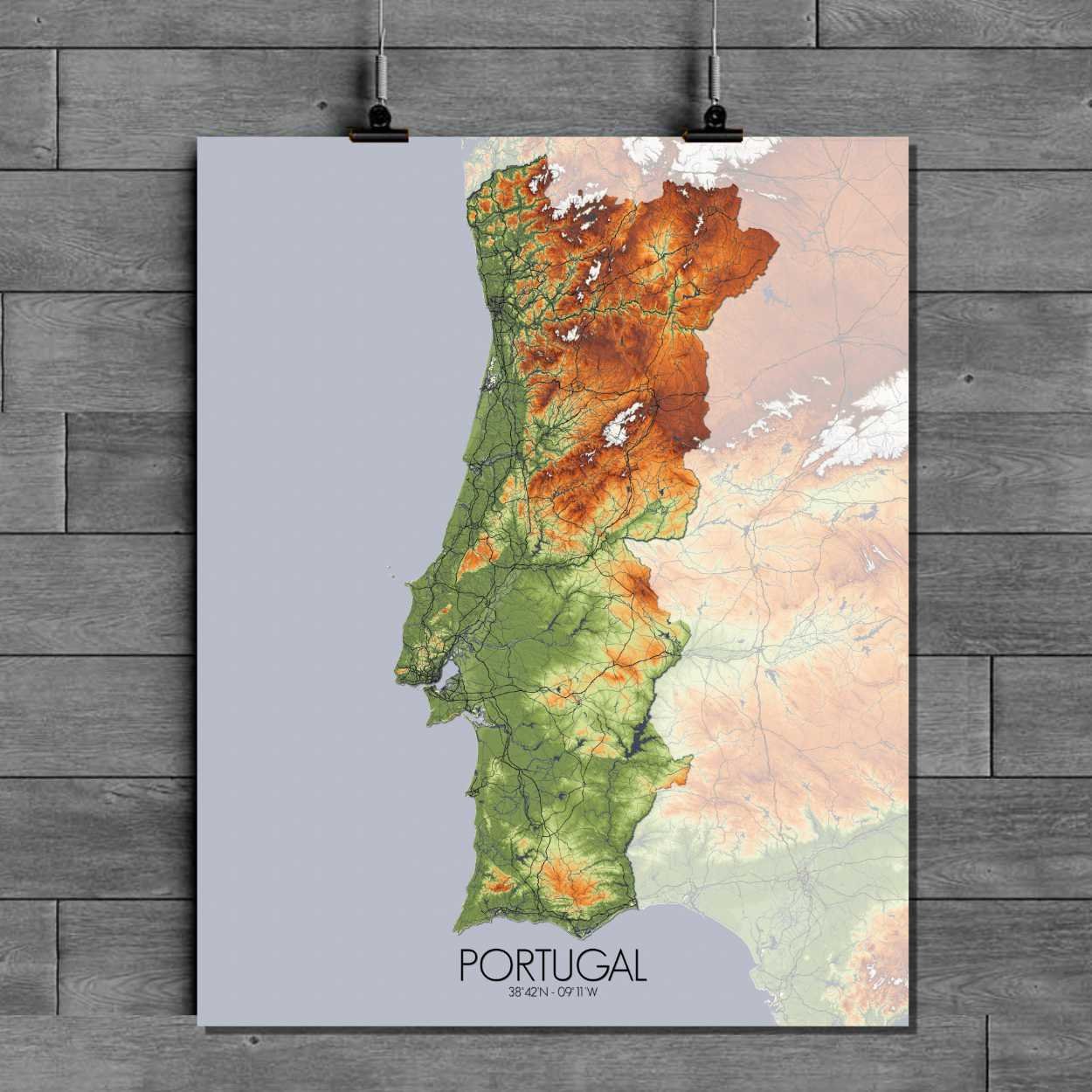 Poster de Portugal | Mapa de altitud - Imagen 7