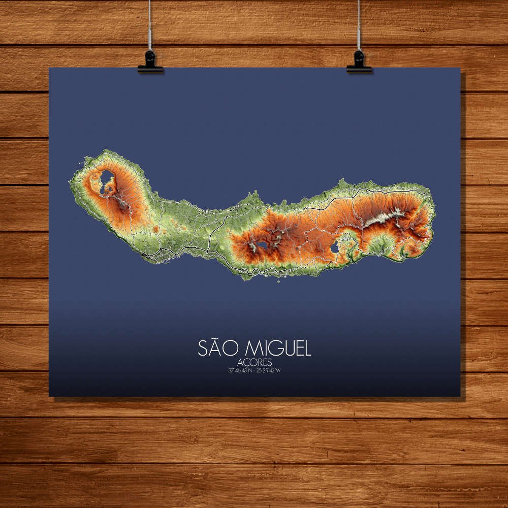 Poster de Sao Miguel Azores | Mapa de altitud - Imagen 10